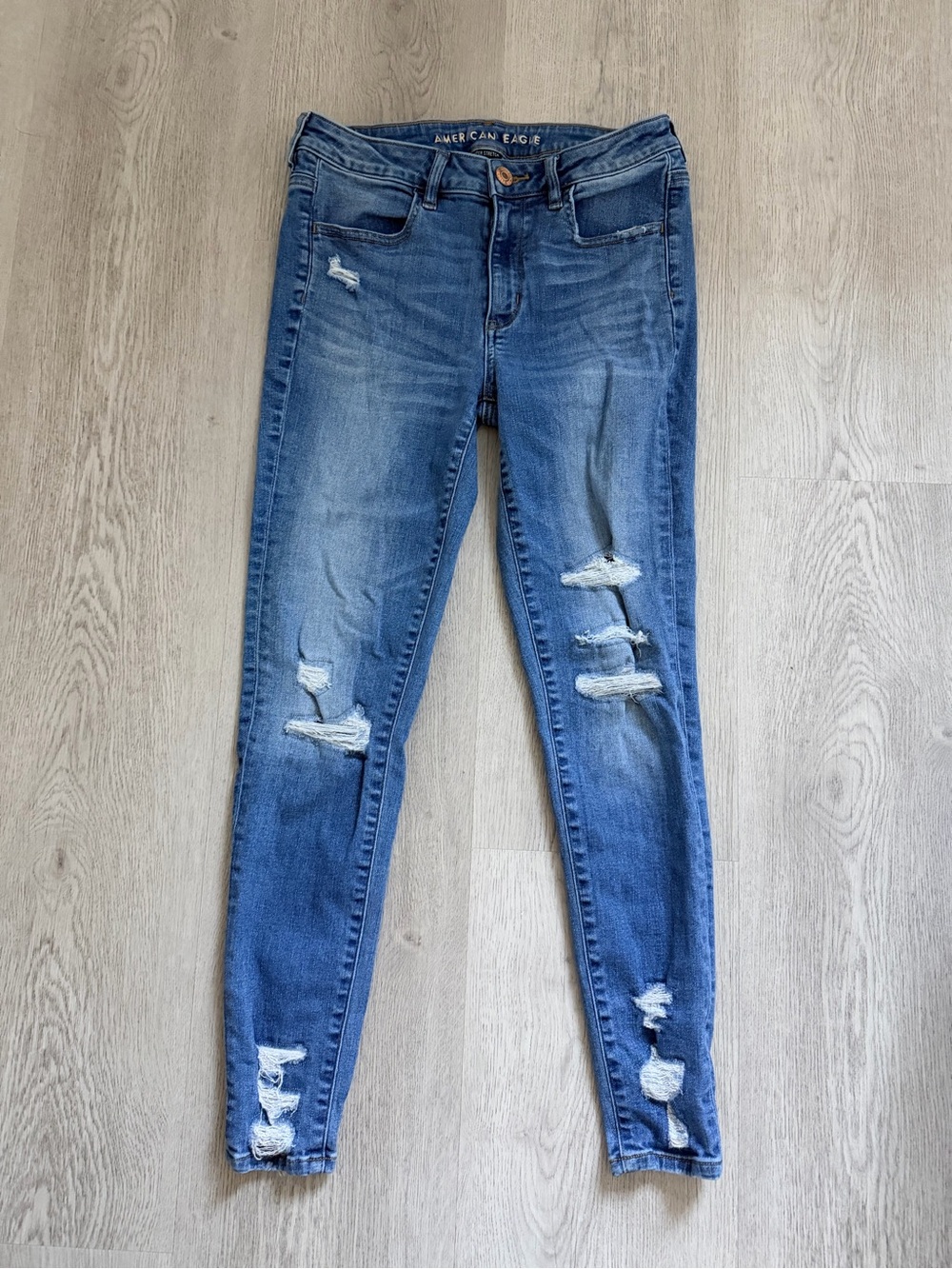 American Eagle Outfitters Women's Ripped Skinny Jeans - Blue Denim